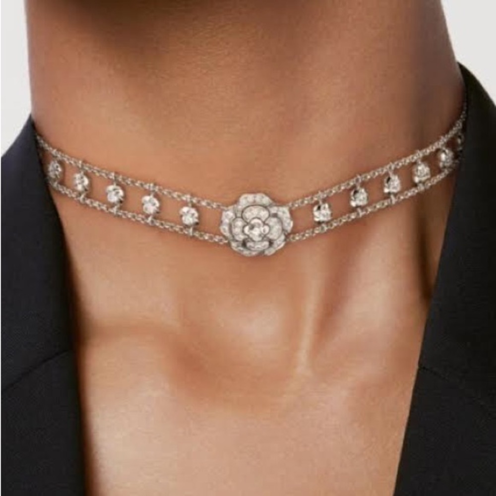Camellia Flower Rhinestones Luxury Choker Necklace